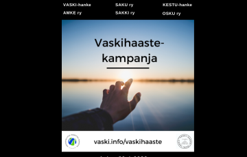Käsi ojentuu kohti auringon nousua tai laskua. kuva päällä teksti Vaskihaastekampanja