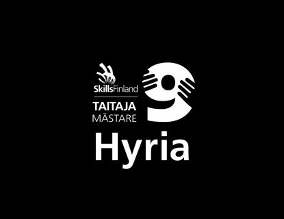 Taitaja9-tapahtuman kuvituskuva. Kuvassa on valkoista tekstiä mustalla pohjalla. Tekstissä lukee "Taitaja9" ja tekstin alapuolella on Hyrian logo.