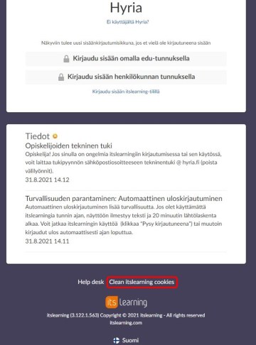 Klikkaa evästeet auki näkymän alaosasta