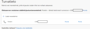 Lisää tai päivitä puhelinnumero oikealla olevaan laatikkoon. Numeroa voi muokata tai poistaa sen keskellä olevasta laatikosta.