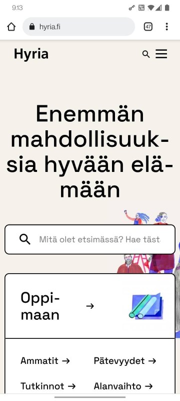 1. Mene Hyrian etusivulle, hyria.fi Napauta oikealta ylhäältä kolmea viivaa.