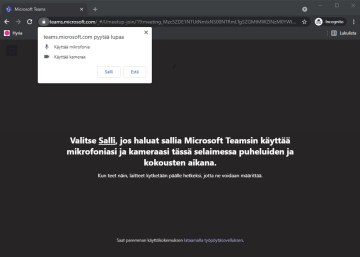 Klikkaa "salli", jotta voit käyttää mikrofonia ja kameraa.