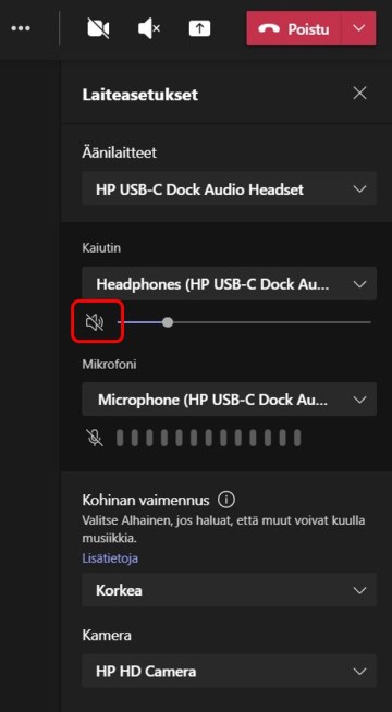 Kun viet hiiren kaiuttimen ikonin päälle , tuleeko teksti: Kaiutin ei ole käytössä.