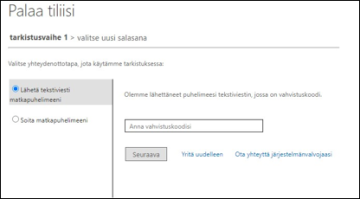 Kuva tilin palauttamisesta, kohta anna vahvistuskoodisi hieman alempana oikealla.