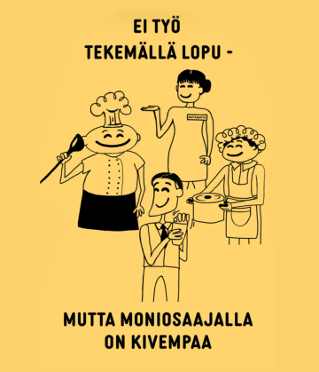 Piirroshahmoja moniosaaja-teeman ympärillä