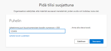 Puhelinnumeron lisääminen M365:teen
