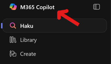 Kuvakaappaus Copilotista. Paina M365 Copilot -tekstiä.